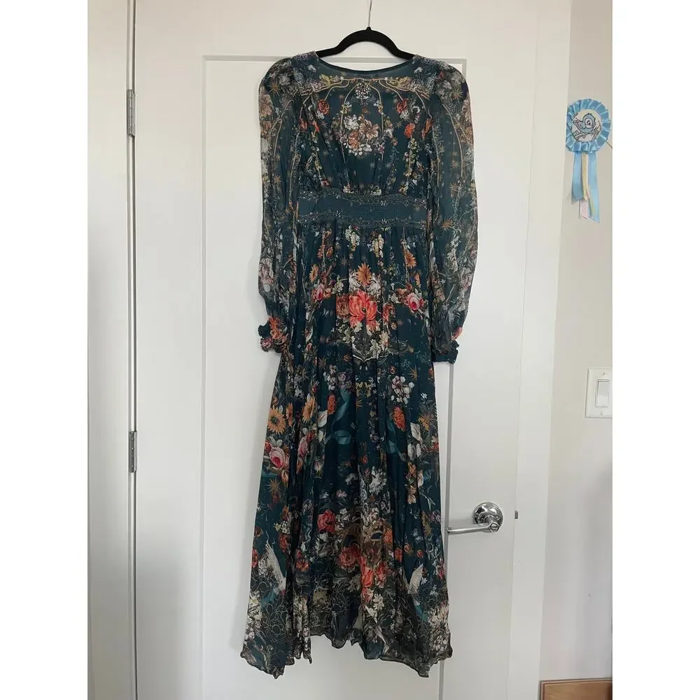Camilla Silk Green Maxi Dress Size S - Picture 8 of 9